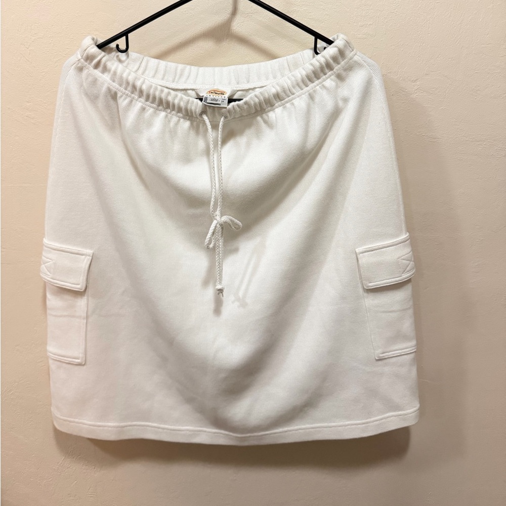 NWOT Women’s White Knit Mini Skirt Sz L Drawstring Cargo Pocket Skirt